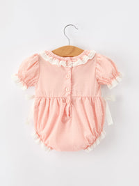 Western Horse Embroidery Girls Romper Lace Petals Collar Puff Sleeve - The Palm Beach Baby