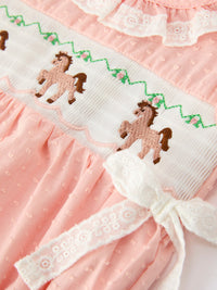 Western Horse Embroidery Girls Romper Lace Petals Collar Puff Sleeve - The Palm Beach Baby
