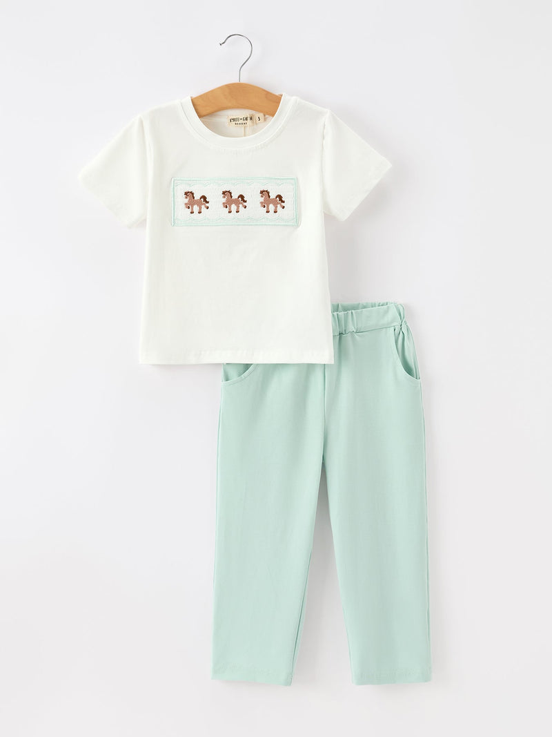 Western Horse Embroidery Boys Set T Shirt Pants Outfit - The Palm Beach Baby Rylee Faith Designs