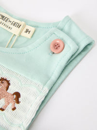 Stylish outfit display of the Western Horse Embroidery Boys Jonjon Sleeveless Romper, highlighting its cute boys jonjon appeal and timeless design.