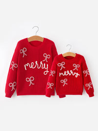 Mom and Me Winter Christmas Red "merry" Pullover Sweater - The Palm Beach Baby
