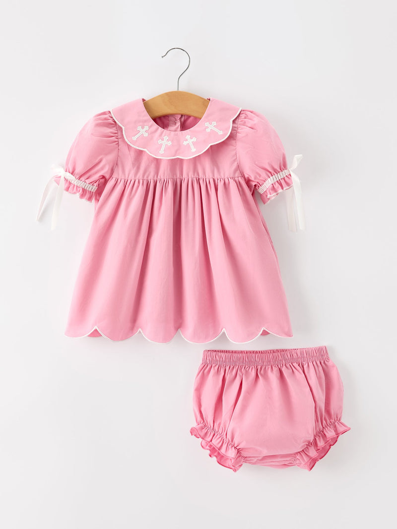 Church Christ White Cross Bishop Christening Girls Bloomer Set - The Palm Beach Baby