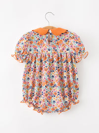 Fall Floral Smocked Petals Collar Girls Bubble Romper