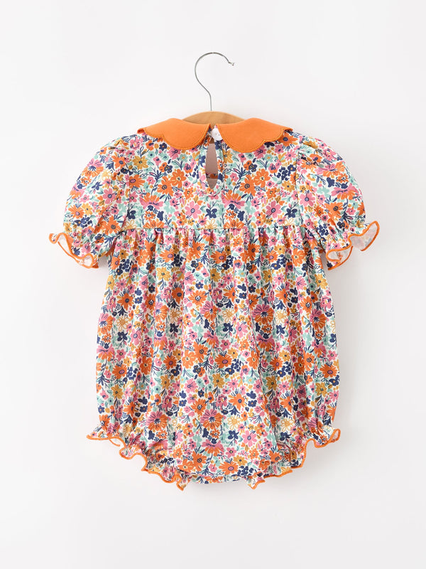 Fall Floral Smocked Petals Collar Girls Bubble Romper