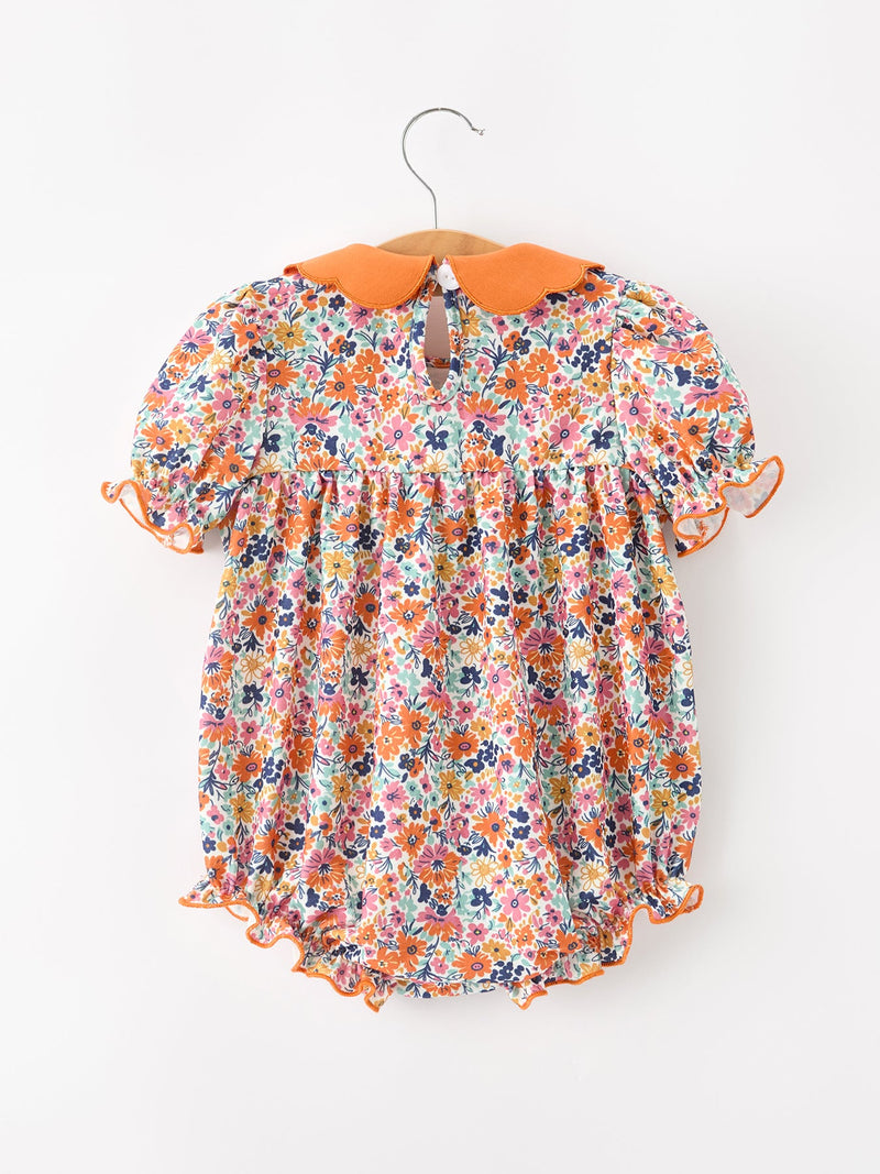 Fall Floral Smocked Petals Collar Girls Bubble Romper - The Palm Beach Baby Rylee Faith Designs