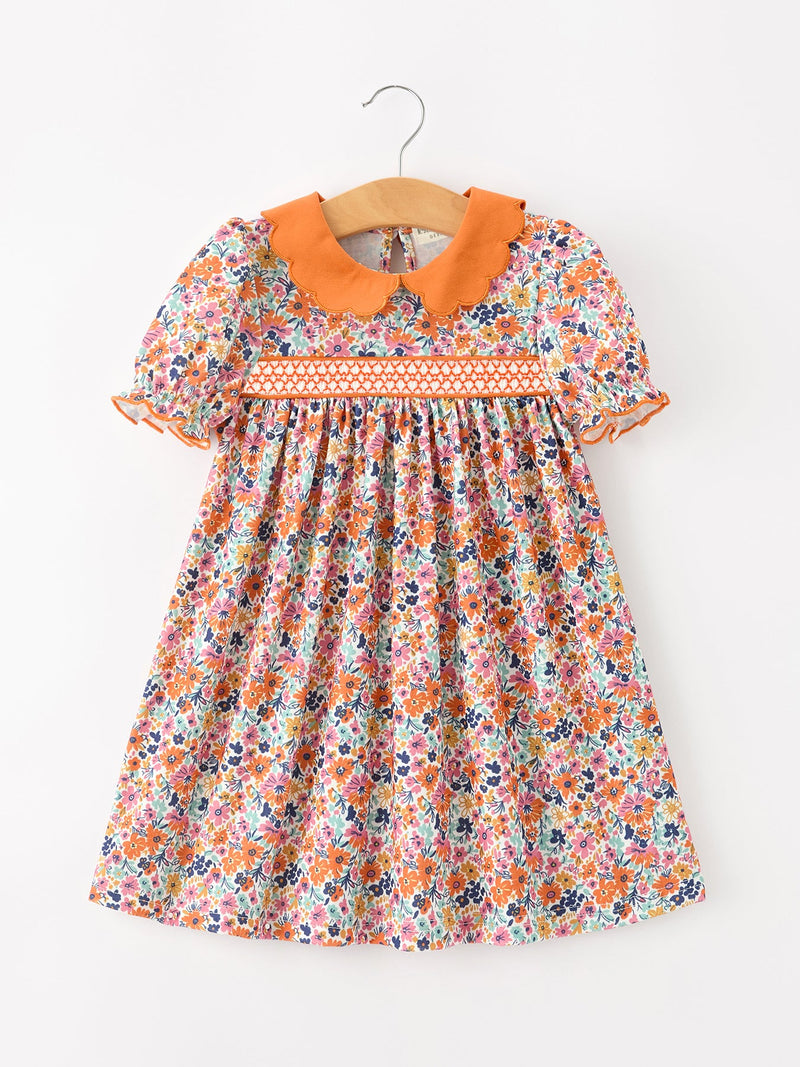 Fall Floral Smocked Petals Collar Girls Dress - The Palm Beach Baby Rylee Faith Designs