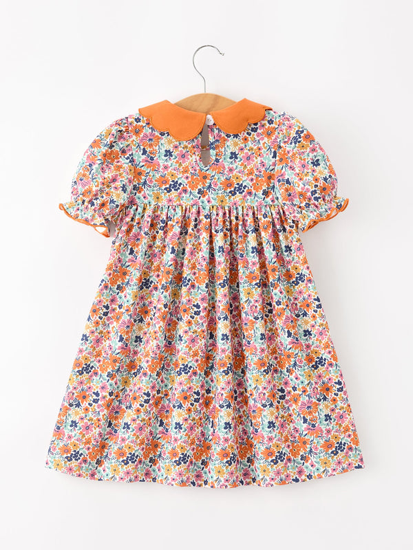 Fall Floral Smocked Petals Collar Girls Dress