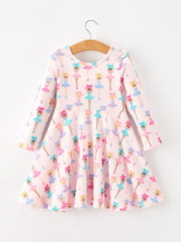 Fall Colorful Ballet Character Girls Long Sleeve Twirl Dress - The Palm Beach Baby