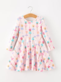 Fall Colorful Ballet Character Girls Long Sleeve Twirl Dress - The Palm Beach Baby
