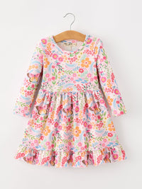Fall Butterfly Floral Print Girls Ruffle Hem Twirl Dress - The Palm Beach Baby