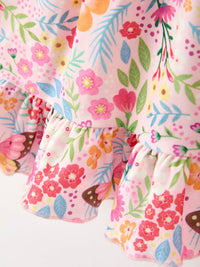 Fall Butterfly Floral Print Girls Ruffle Hem Twirl Dress - The Palm Beach Baby