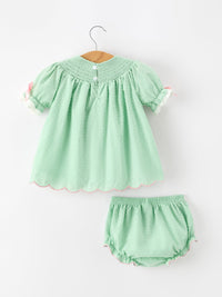 Christmas Mint Green Smocked Santa Baby Girl Bloomer Set - The Palm Beach Baby