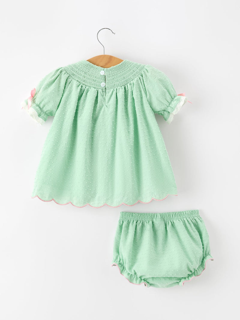 Christmas Mint Green Smocked Santa Baby Girl Bloomer Set - The Palm Beach Baby