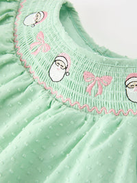 Christmas Mint Green Smocked Santa Baby Girl Bloomer Set - The Palm Beach Baby