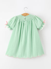 Christmas Mint Green Smocked Santa Girls Puff Sleeve Dress - The Palm Beach Baby