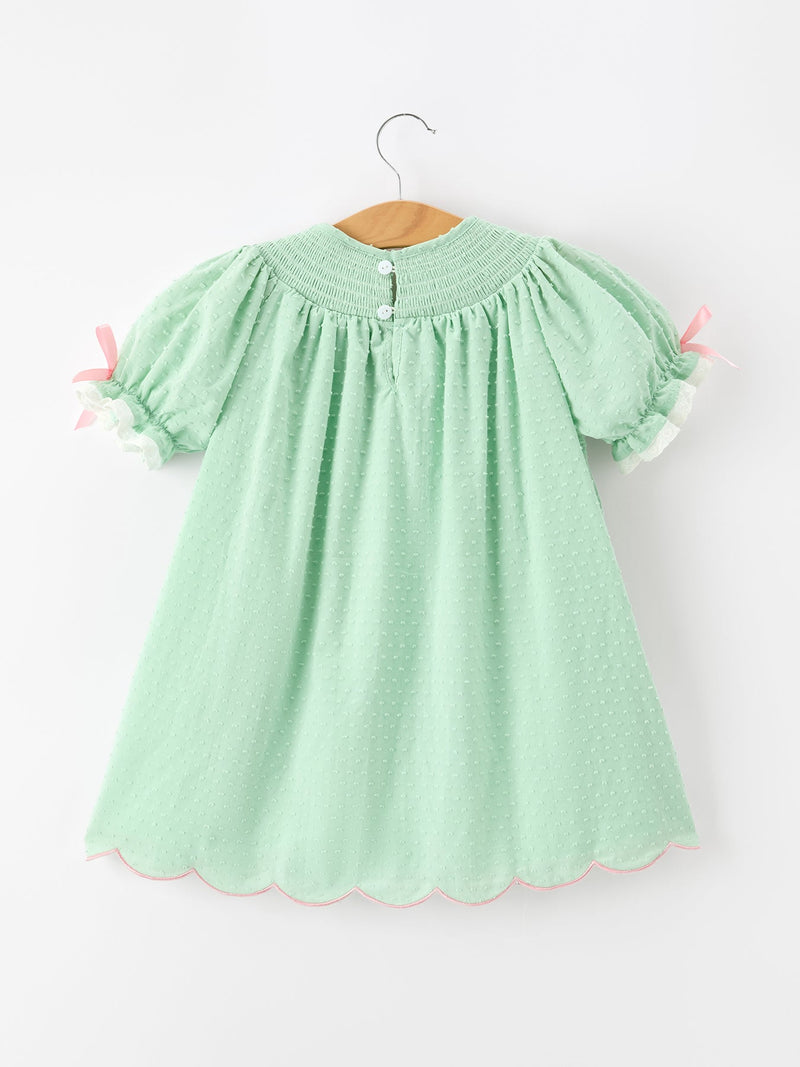 Christmas Mint Green Smocked Santa Girls Puff Sleeve Dress - The Palm Beach Baby