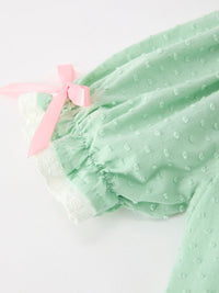 Christmas Mint Green Smocked Santa Girls Puff Sleeve Dress - The Palm Beach Baby