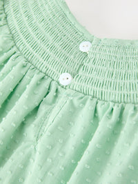 Christmas Mint Green Smocked Santa Girls Puff Sleeve Dress - The Palm Beach Baby