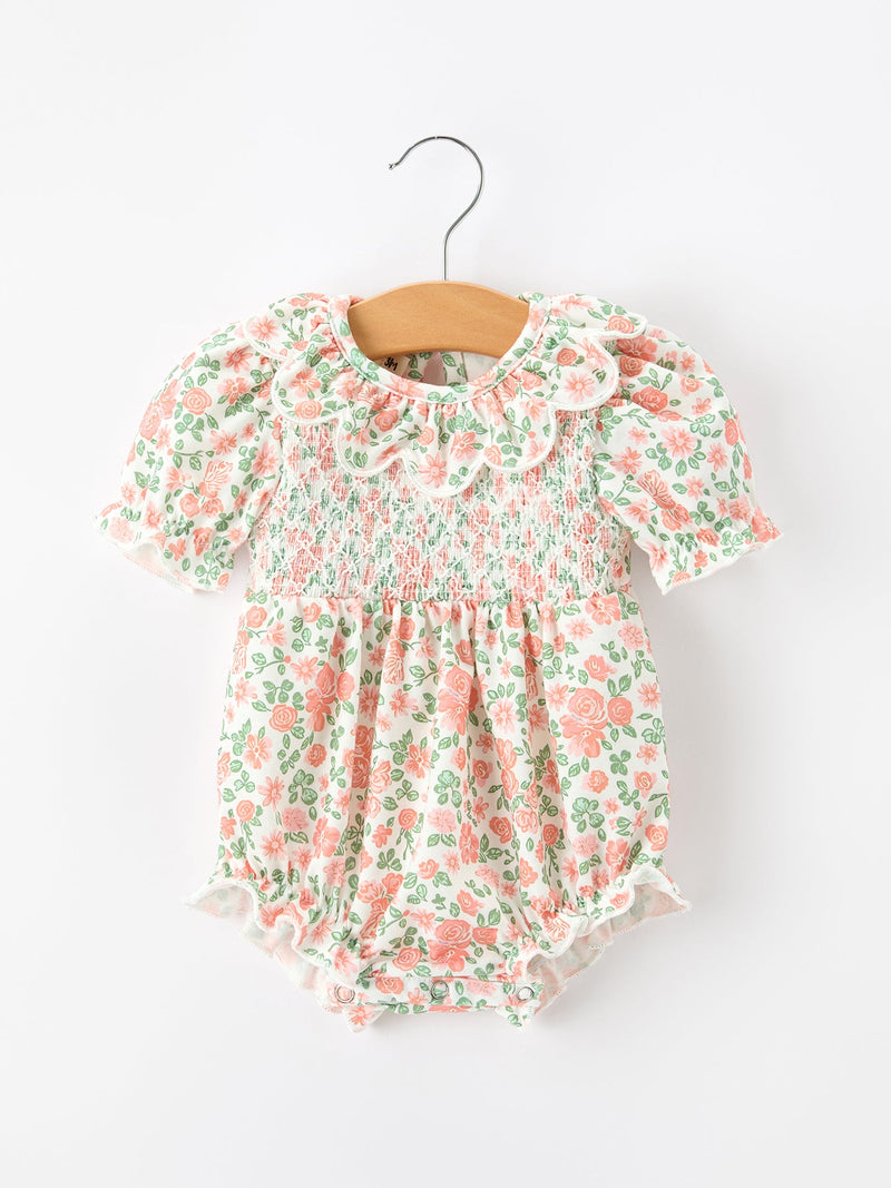 Fall Blush Floral Baby Romper Smocked Petal Collar - The Palm Beach Baby Rylee Faith Designs