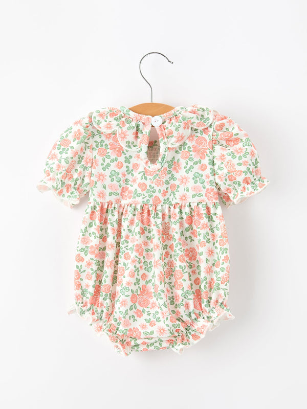 Fall Blush Floral Baby Romper Smocked Petal Collar
