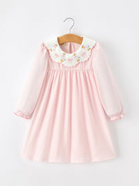 Pink Goose Embroidered Baby Girl Dress Peter Pan Collar Bow Dress - The Palm Beach Baby
