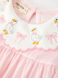 Pink Goose Embroidered Baby Girl Dress Peter Pan Collar Bow Dress - The Palm Beach Baby