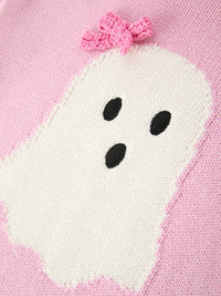 Girls Ghost Bow Knit Sweater Halloween Cute Embroidered Pullover - The Palm Beach Baby