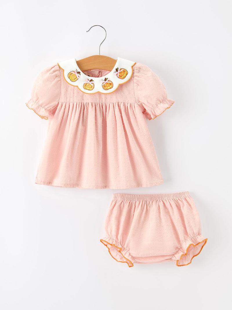 Halloween Pumpkin Embroidered Girls Bloomer Set - The Palm Beach Baby