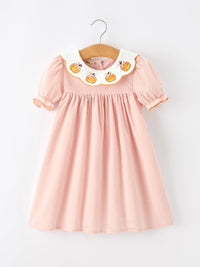 Halloween Pumpkin Applique Girls Puff Sleeve Dress - The Palm Beach Baby