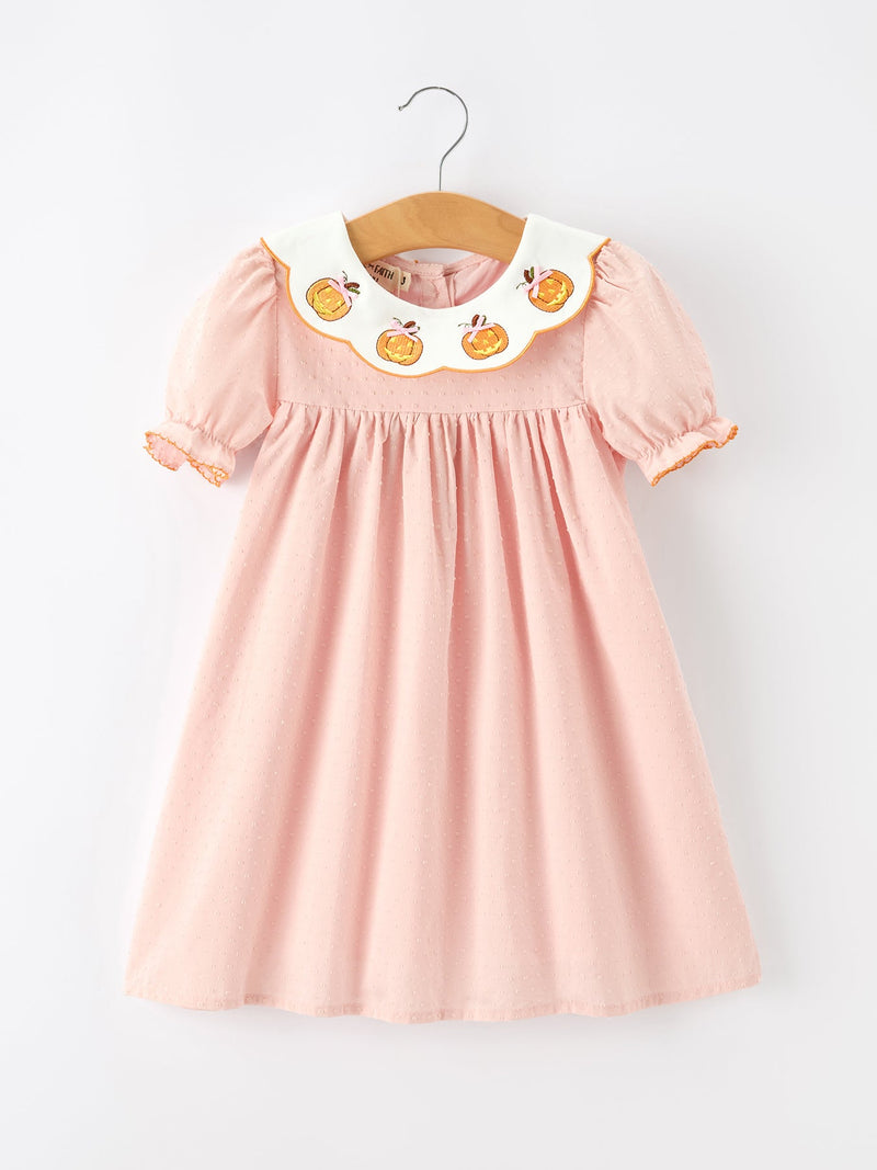 Halloween Pumpkin Applique Girls Puff Sleeve Dress - The Palm Beach Baby
