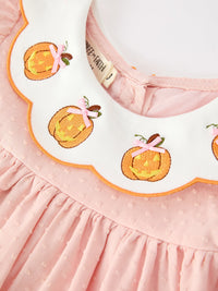 Halloween Pumpkin Applique Girls Puff Sleeve Dress - The Palm Beach Baby