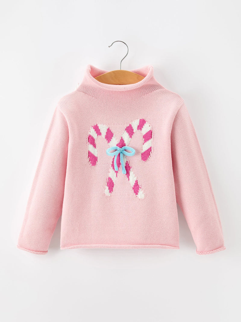 Girls Christmas Candy Cane Bow Knit Sweater - The Palm Beach Baby