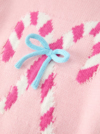 Girls Christmas Candy Cane Bow Knit Sweater - The Palm Beach Baby