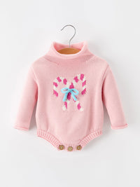 Christmas Candy Cane Bow Knit Baby Girls Romper - The Palm Beach Baby