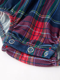 Navy Red Classic Plaid Wreath Baby Girl Bubble Romper - The Palm Beach Baby