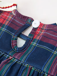 Navy Red Classic Plaid Wreath Baby Girl Bubble Romper - The Palm Beach Baby