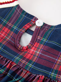 Navy Red Classic Plaid Wreath Embroidered Girl Dress - The Palm Beach Baby