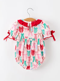 Baby Girl Christmas Smocked Bubble Romper Bow Print - The Palm Beach Baby