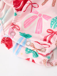 Baby Girl Christmas Smocked Bubble Romper Bow Print - The Palm Beach Baby