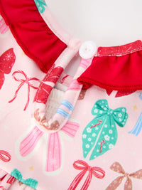 Baby Girl Christmas Smocked Bubble Romper Bow Print - The Palm Beach Baby