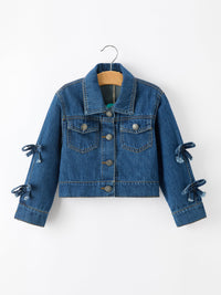 Girls Denim Bow Sleeve Button-Front Jacket - The Palm Beach Baby