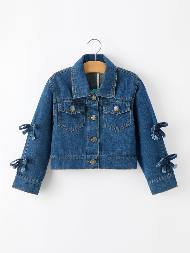 Girls Denim Bow Sleeve Button-Front Jacket - The Palm Beach Baby