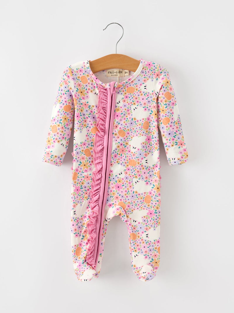 Halloween Ghost Baby Zip Romper Ruffle Trim - The Palm Beach Baby