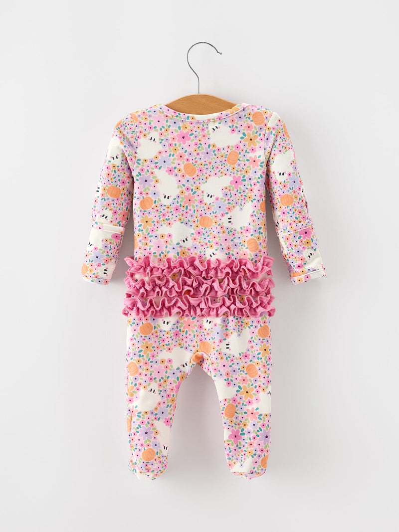 Halloween Ghost Baby Zip Romper Ruffle Trim - The Palm Beach Baby