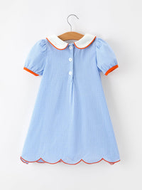 Fall Girls Plaid Pumpkin Appliqué Peter Pan Collar Dress - The Palm Beach Baby