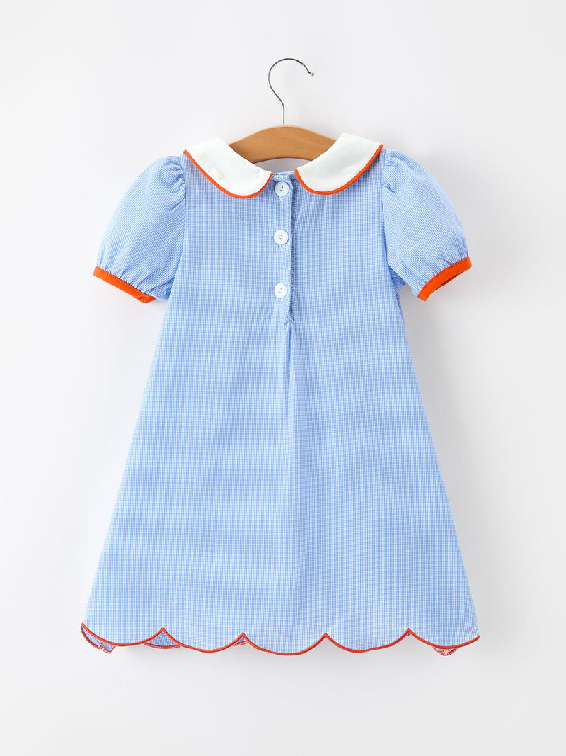 Fall Girls Plaid Pumpkin Appliqué Peter Pan Collar Dress - The Palm Beach Baby