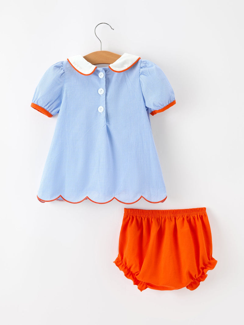 Fall Girls Pumpkin Appliqué Peter Pan Collar Bloomer Set - The Palm Beach Baby