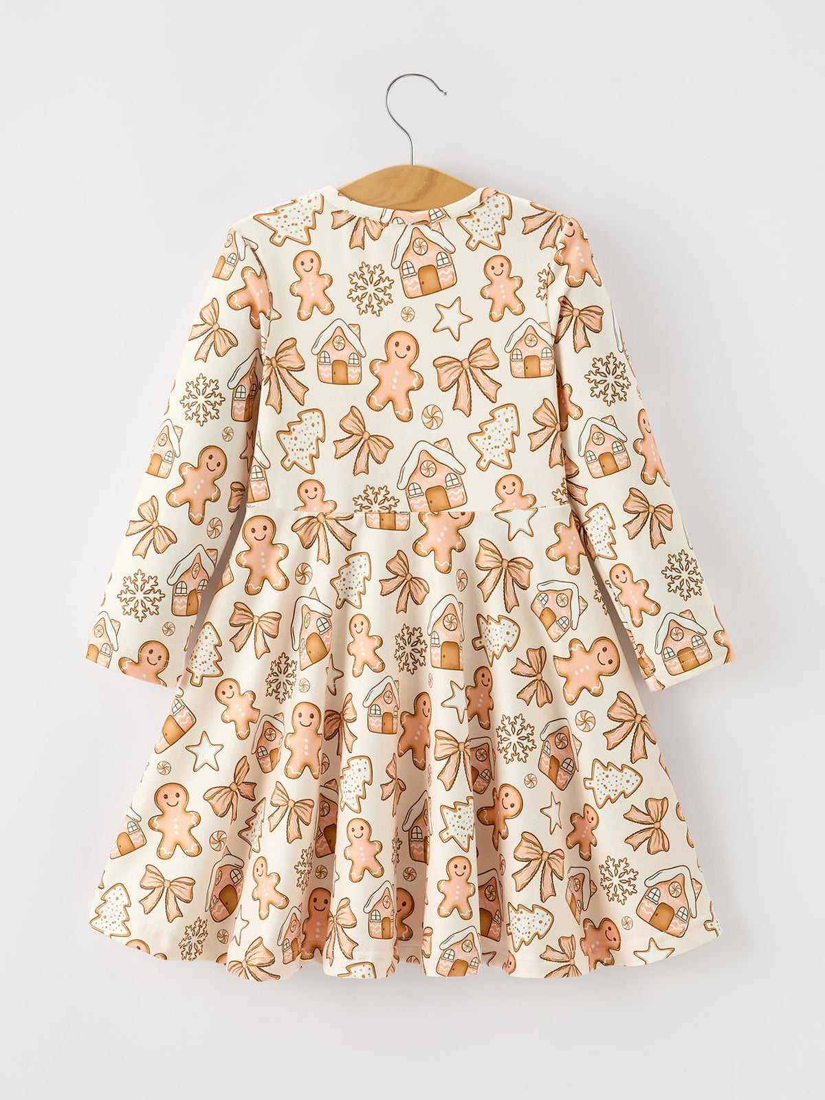 Gingerbread Cookie Girls Long Sleeve Twirl Dress
