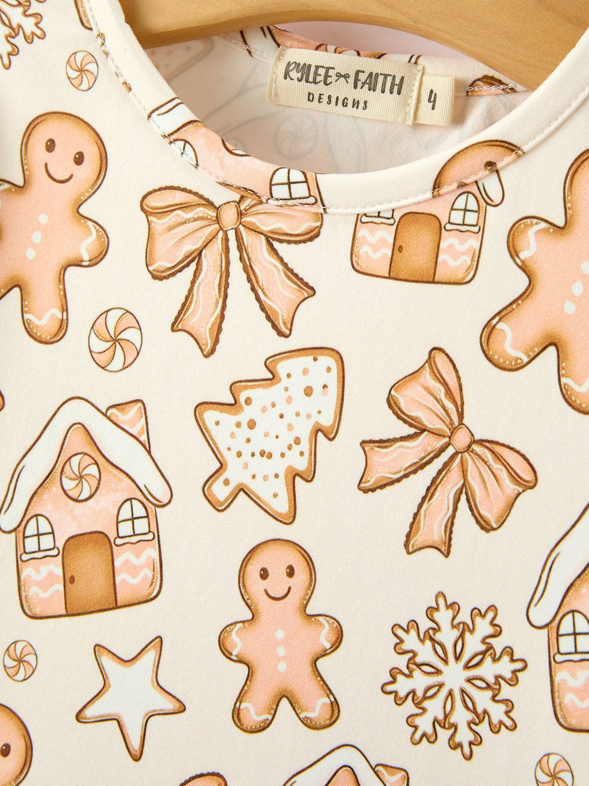 Gingerbread Cookie Girls Long Sleeve Twirl Dress