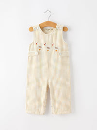 Baby Boys Romper Goose Embroidered Beige Plaid - The Palm Beach Baby